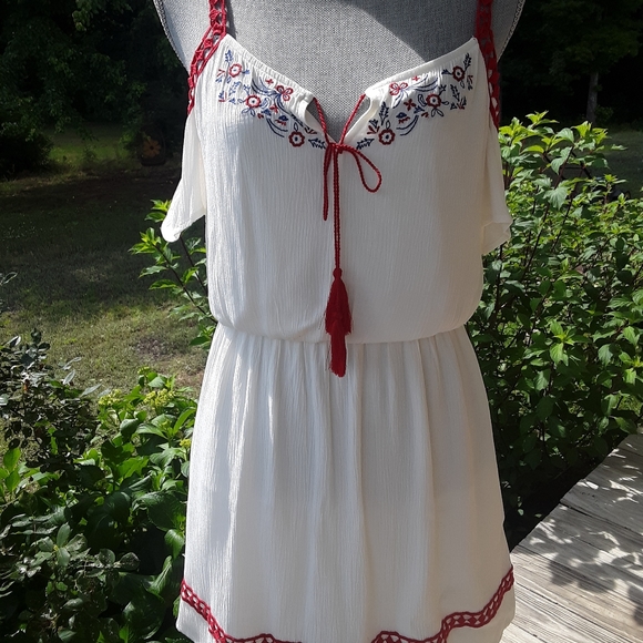 love, Fire Dresses & Skirts - Love Fire off shoulder embroidered Dress